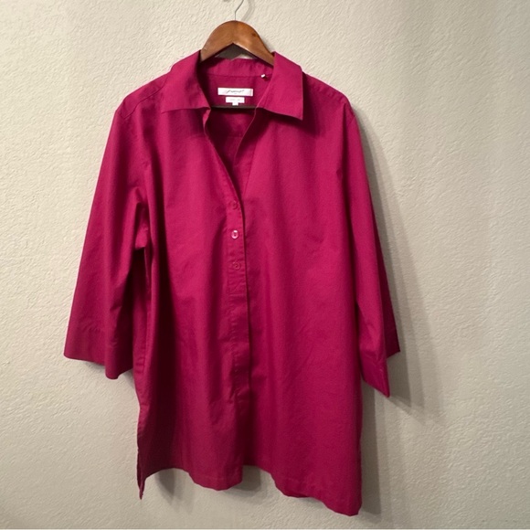 Women's Foxcroft Magenta Collared Button Front Blouse - Picture 2 of 12